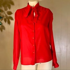 Ship’n Shore | Tops | Vintage Red Blouse With Bow Tie Detail | Poshmark